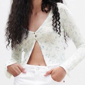 ZARA White Blouse with blue flowers